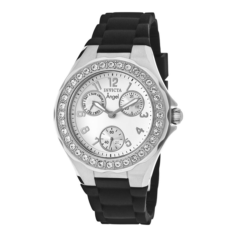 Jam Tangan Wanita INVICTA Angel 1647 Ladies Silver Dial Black Silicone Strap
