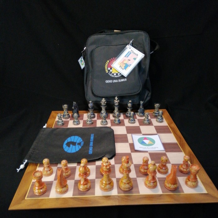 Set Papan Catur Bidak Kayu Batik UMKM PERCASI Hand Painted Unik