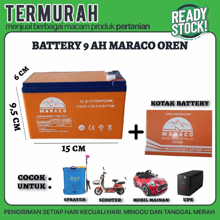 Promo Battery 9Ah Maraco Oren( Aki Battery Batre Accu Sprayer Elektrik 12V )