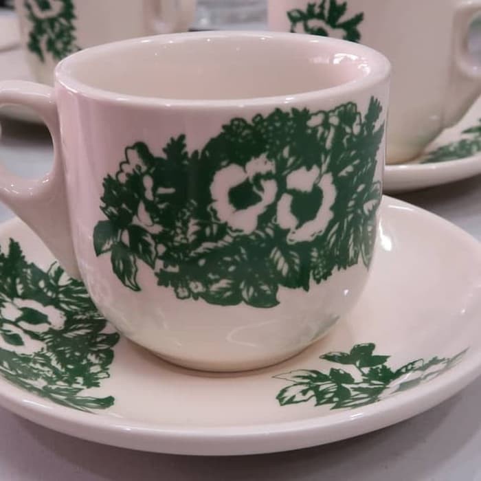 Set Isi 6 Pcs - Cangkir Kopitiam Dan Tatakan - Gelas Kopitiam - Cangkir Kopi - Cangkir Kerak - Gelas