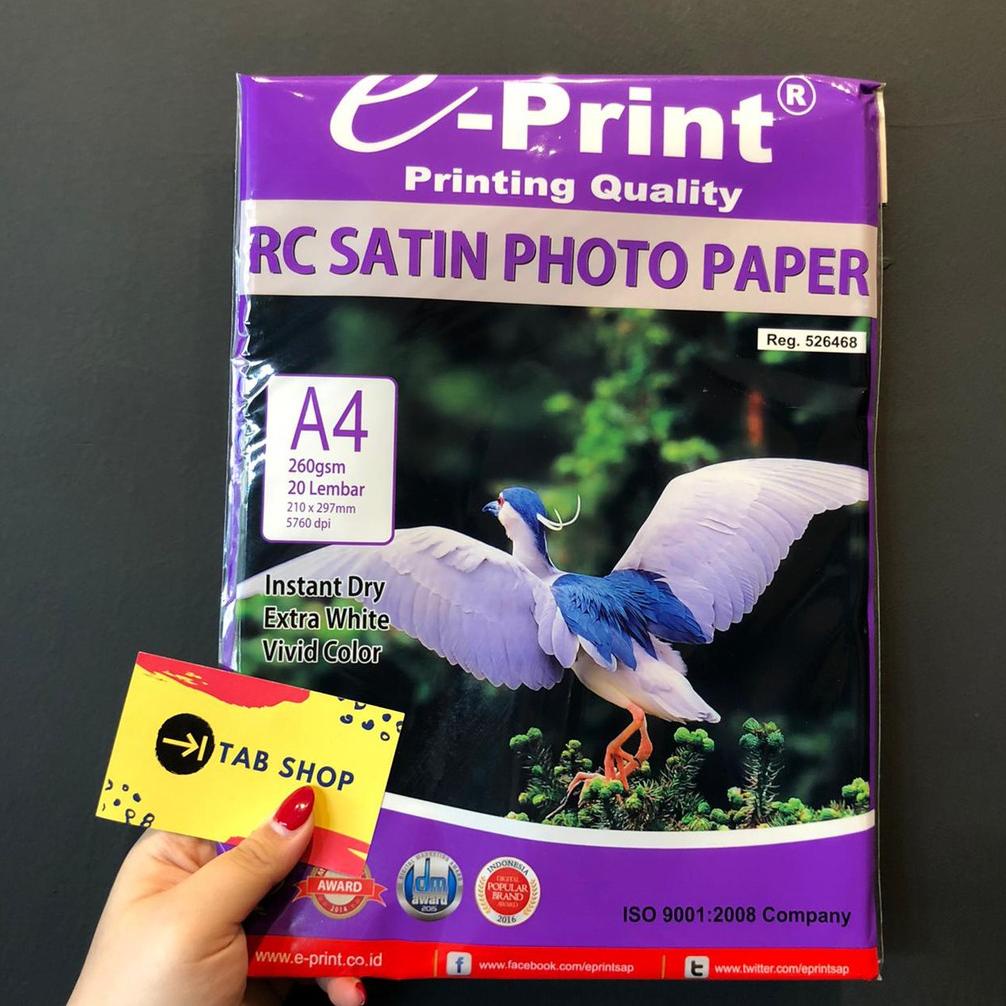 

Terlaris TAB SHOP - EPRINT RC SATIN PO PAPER 260 GSM 20 SHEETS A4 - E-PRINT KERTAS FOTO TEKSTUR SUTRA MENGKILAP RESIN
