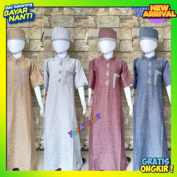 Hubah Terbaru Kids Berkualitas Pakaian Muslim Bocah Cowok Junah Gamus Busana Polos Bahan Adem Jubah 