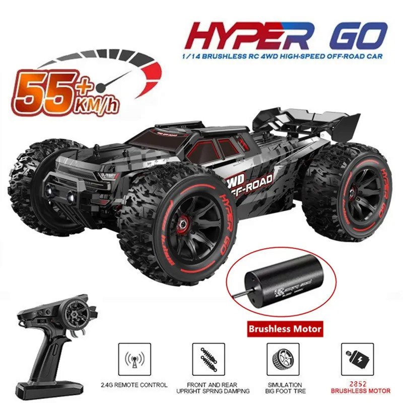 MJX Hyper Go 14210 Mobil RC 4WD, Mainan Listrik Remote Kontrol 2.4G, Truk Monster Drift Kecepatan Tinggi 55Km/Jam, Mobil RC Brhless 1:14 4WD