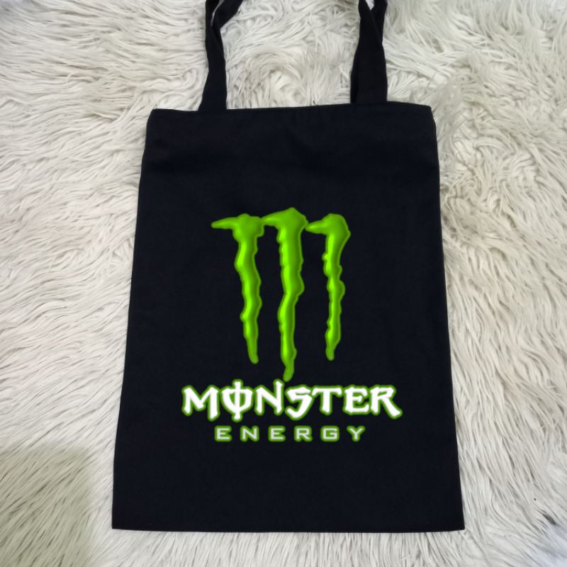Totebag Hitam Monster Energy 100% Kanvas Premium / Tas Jinjing Distro Monster Energy / Tas Belanja M