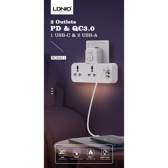 Ldnio Sc2311 Power Socket 3 Usb Port Adapter
