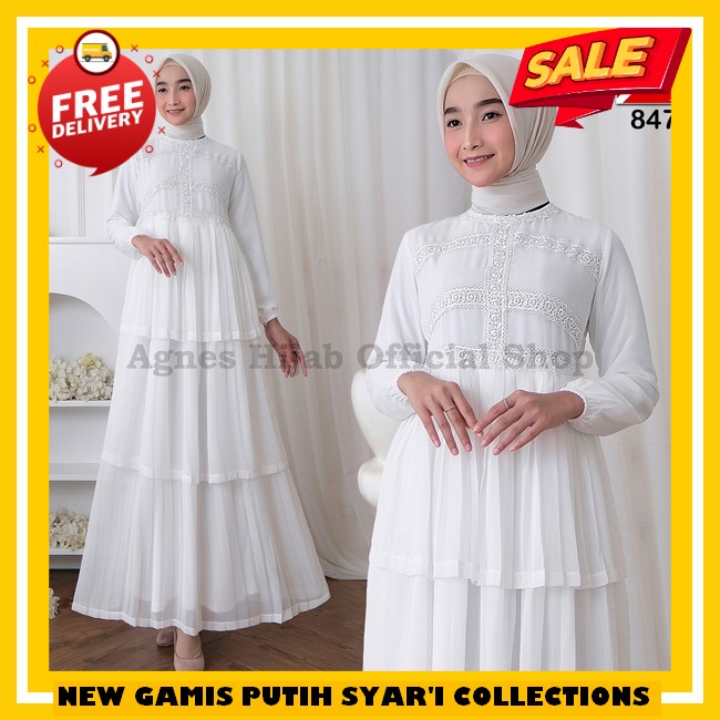 Gamis Wanita Kekinian Dewasa Terbaru 2024 Putih Bw Tulang Abya Abaya Putih Bw Pengajian Panjang Baju