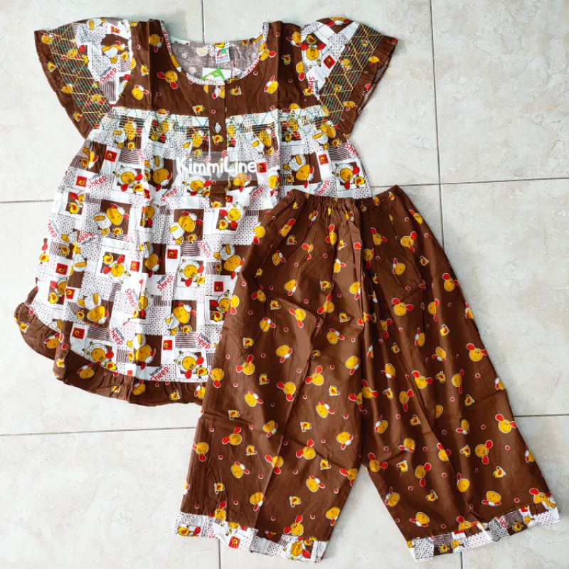 Setelan Baju Tidur Katun Merlin Celana Babydoll Dewasa BD Smoke 5 Corak Motif Boneka Little Sheep Bu