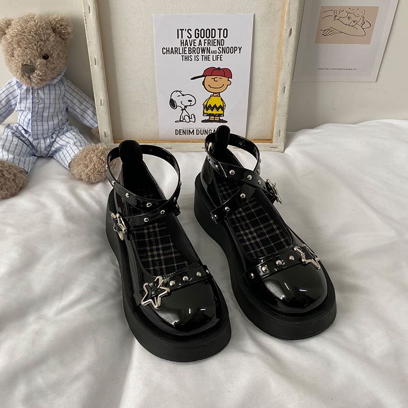 Sepatu Kulit Vintage Mary Jane, Sepatu Kulit Kecil Kepala Bulat Tipis, Sepatu Kulit Bawah Tebal