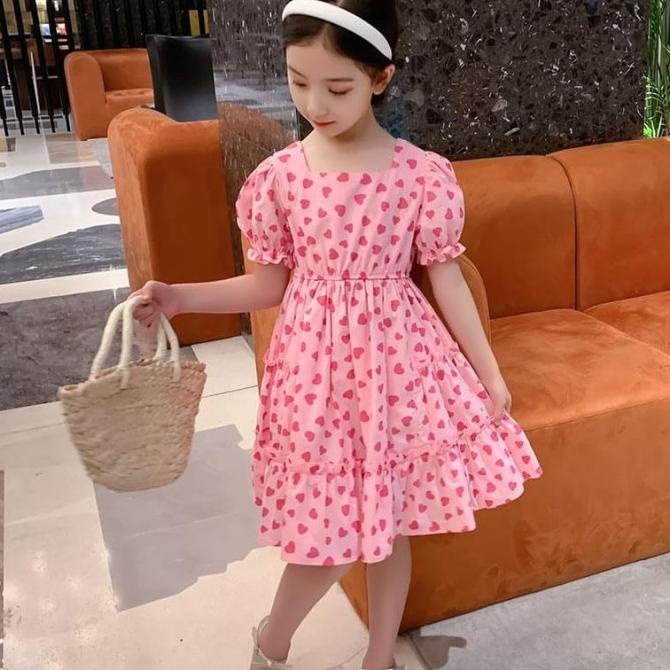 Bajukiddie Love Heart Dress Pink Baju Dres Casual Anak Cewek Korea Limited Edition
