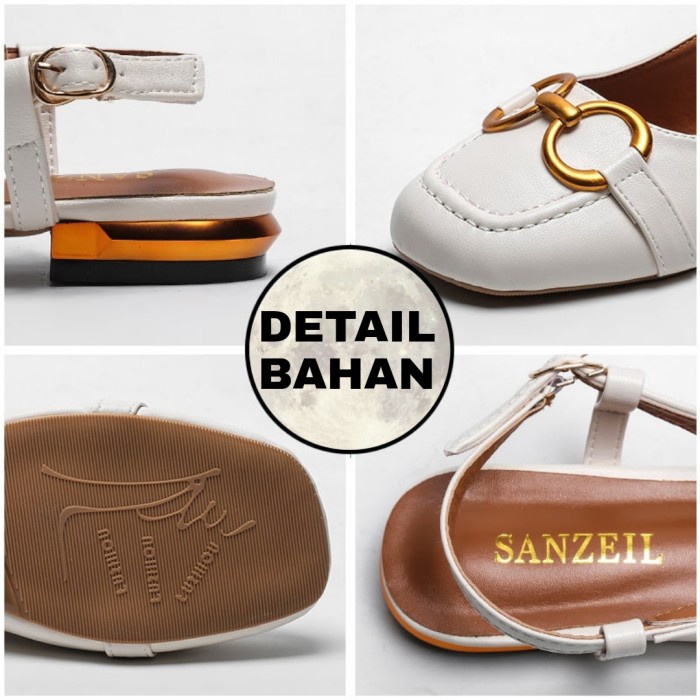 Sandal Flat Shoes Wanita Teplek Anti Licin Kulit Tali Belakang Branded