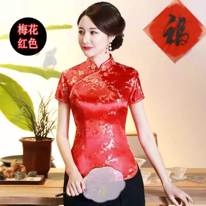Cheongsam Hanfu Atasan Cheongsam Kain Lembut Berkualitas Baju China
