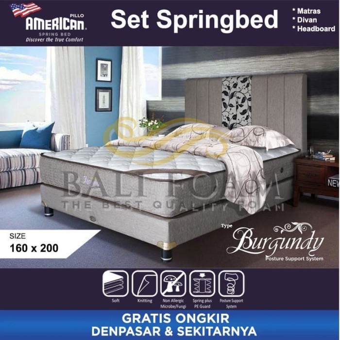 Produk Unggulan] American Pillo Set Burgundy Kasur Springbed Bali 160 x 200