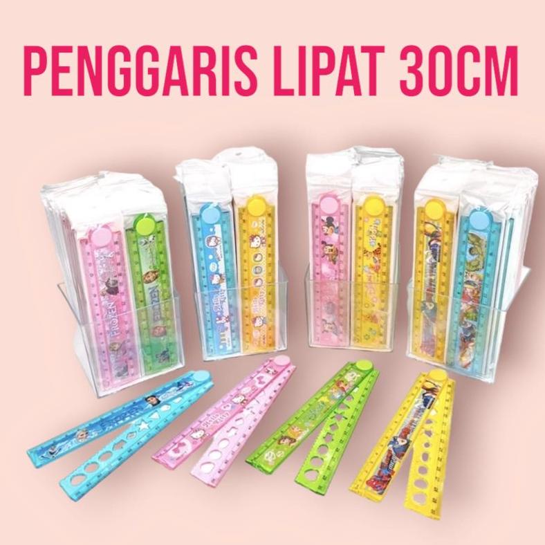 

(1 Lusin) Penggaris Plastik Lipat Karakter 30cm menjadi 15cm