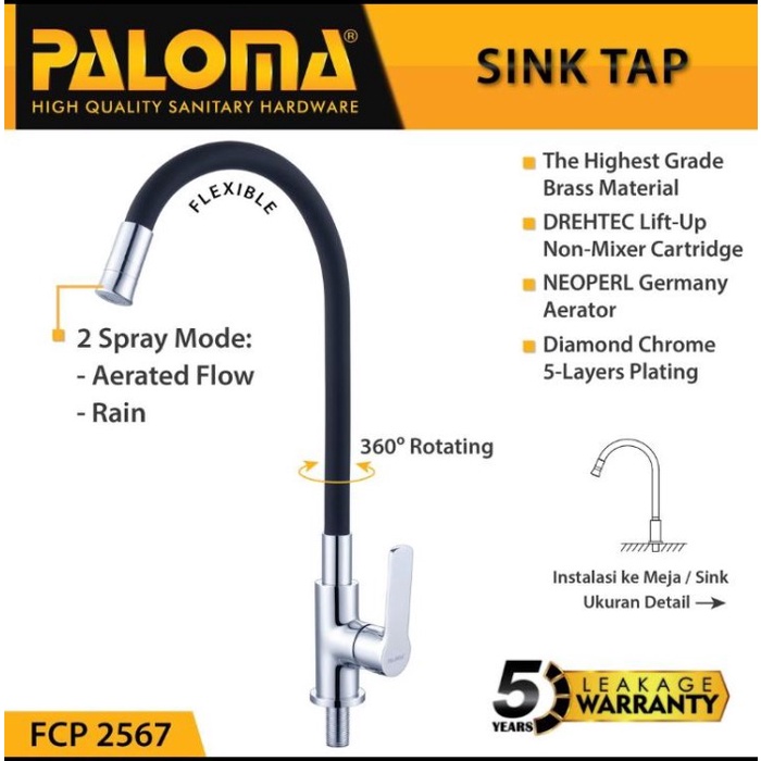 PALOMA FCP 2567 Kran Air Dingin Sink Dapur Pillar Kran Flexible