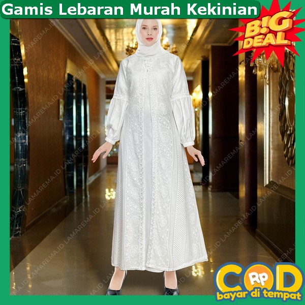 Gamjs Ied Raya Dewasa Import 2024 Baju Gamis Putih Wanita Kekinian Gamiz Muslimah Perempuan Kekinian