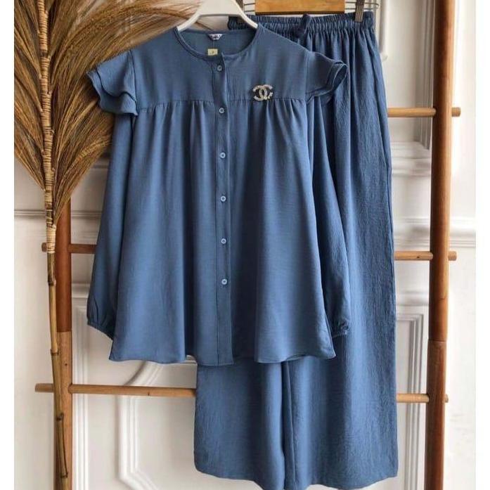 Set Polos Reva Daily Set Ukuran Jumbo Setelan Cringkle Airflow Polos Model Elegan Terbaru Terbaik