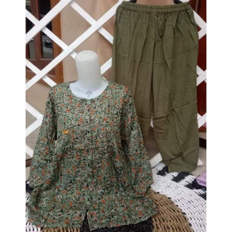 Baju Set Polos Stelan Wanita Motif Kombinasi Bunga Polos Bahan Rayon Viscose Nomer 1