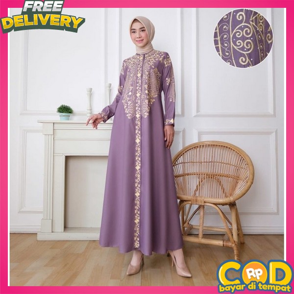 Baju Dress Putih Hitam Gamus Perempuan Lebaran 2024 Mewah Gamis Muslim Import Premium Gamiss Lebaran