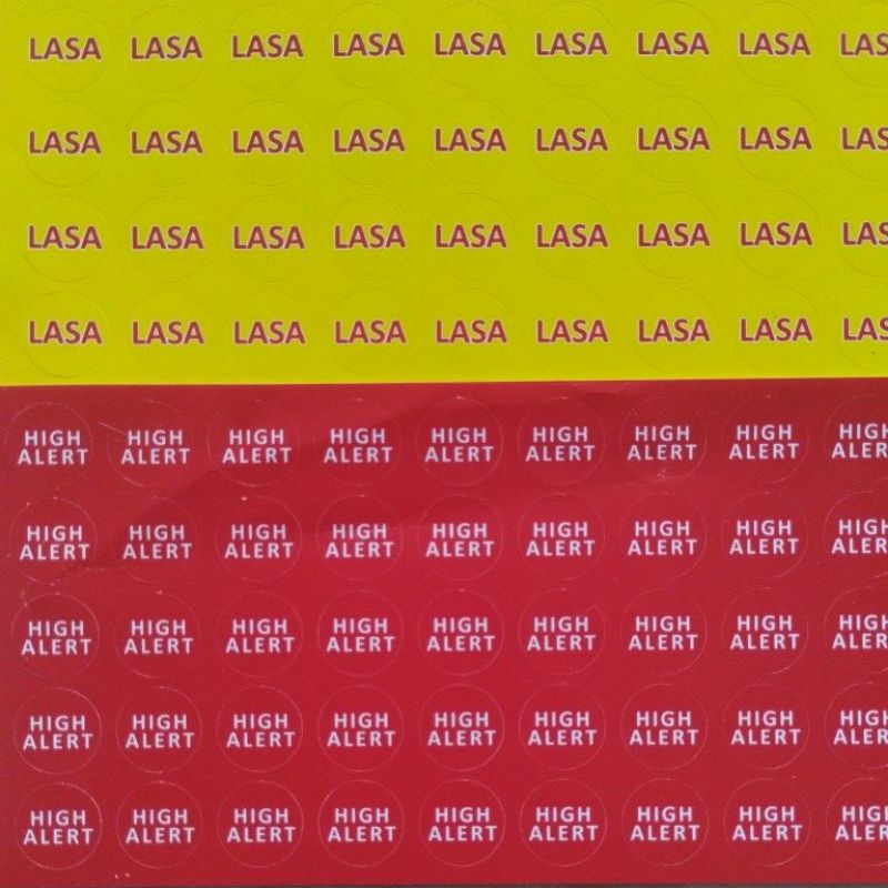 

stiker label high alert dan lasa bulat diameter 1,3