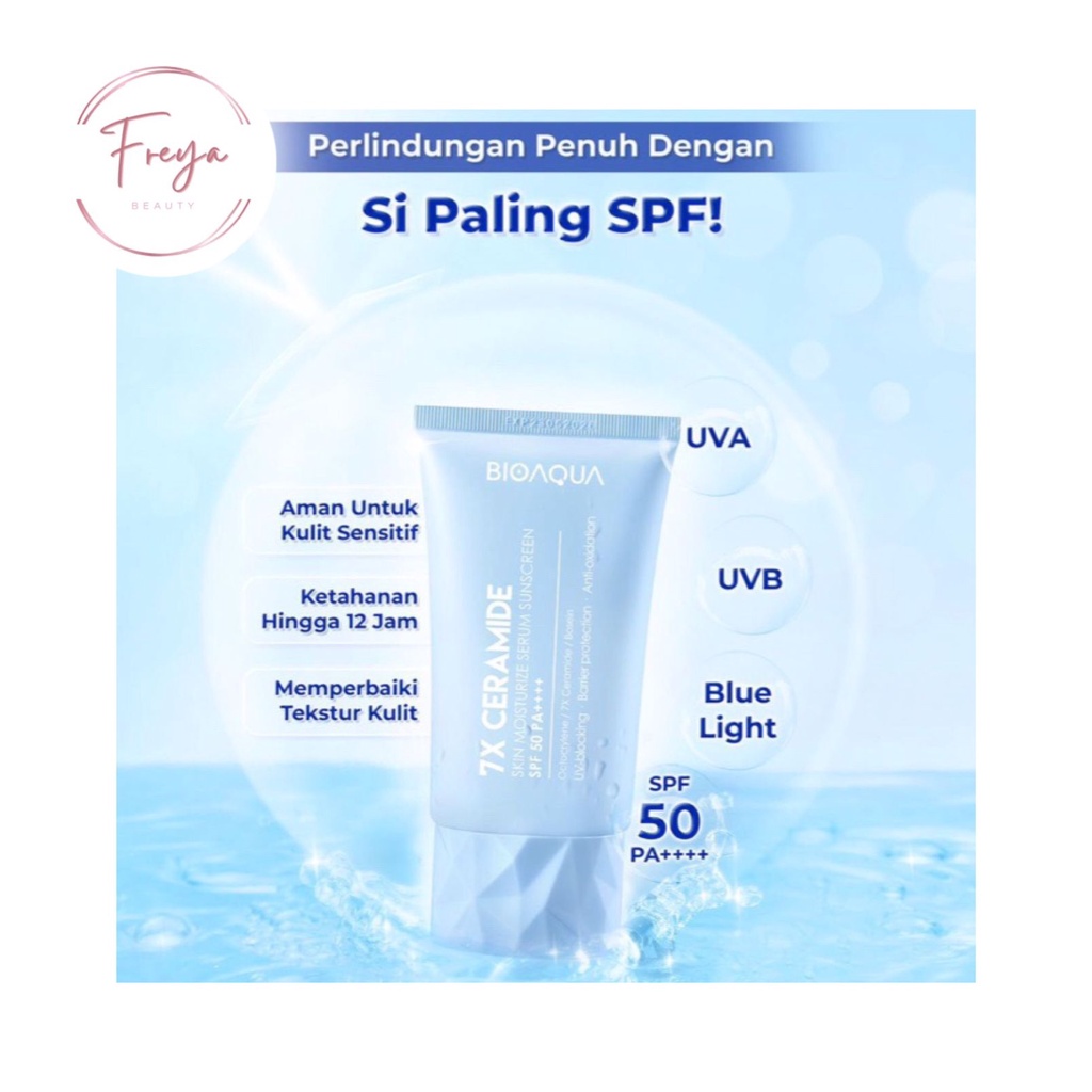 BIOAQUA 7X Ceramide Serum Sunscreen SPF 50 PA+++ Sunscreen Gel Sunblock Wajah 12H Sun Protection 0% 