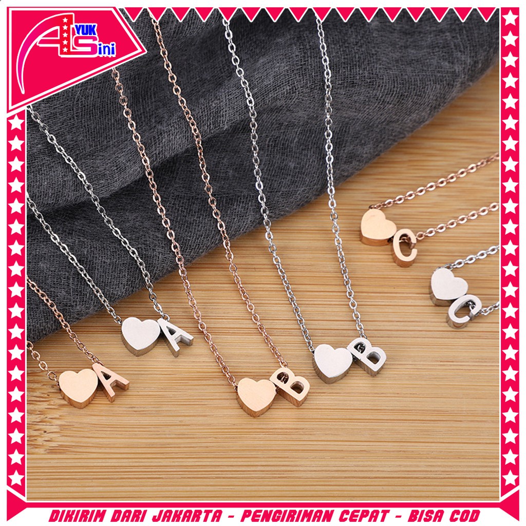 Huruf N - Z Kalung Huruf Love Kecil Stainless Aksesoris Fashion Perhiasan Wanita Gold Silver