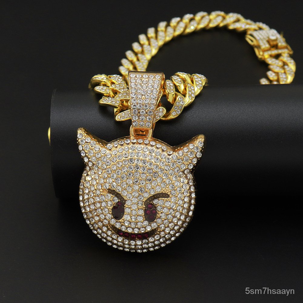 European Hip Hop Fashion Brand Full Diamond Cartoon Cartoon Little Monster Pendant Necklace Aliexpre