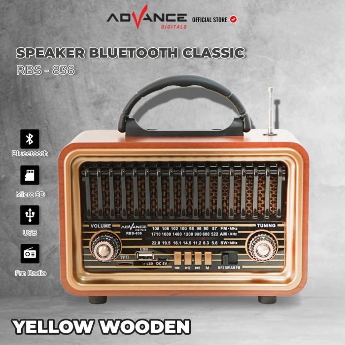 Speaker Advance Rbs-836 Model Radio Tua Bluetooth Clasic Dengan Led