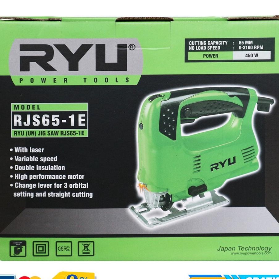 Ryu Rjs65-1E Mesin Gergaji Jigsaw 65Mm Mesin Gergaji Listrik Gergaji Ukir Gergaji Triplek