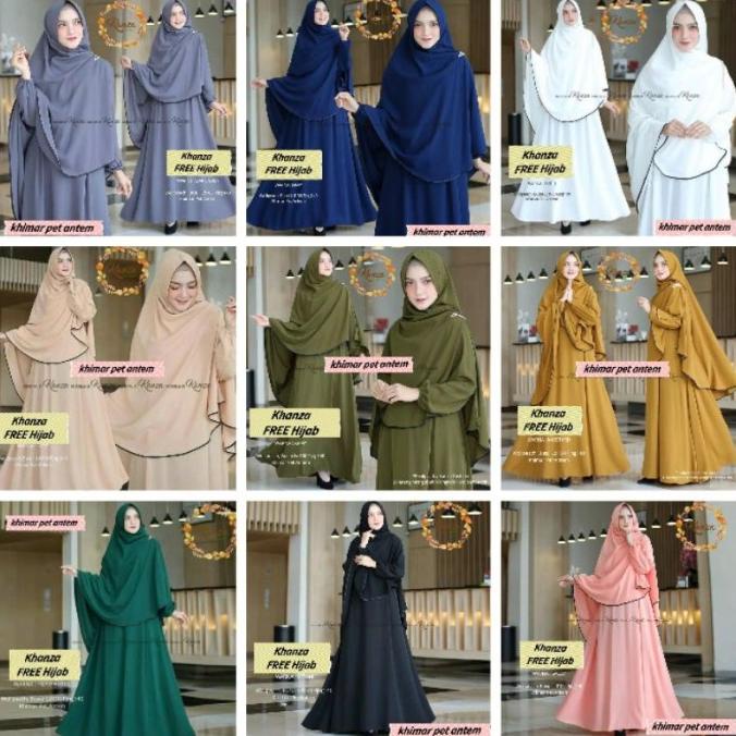 Terbaik Nu733 Khanza - Gamis Syari Polos Warna Ungu Terong Free Hijab Khimar M Limited Edition