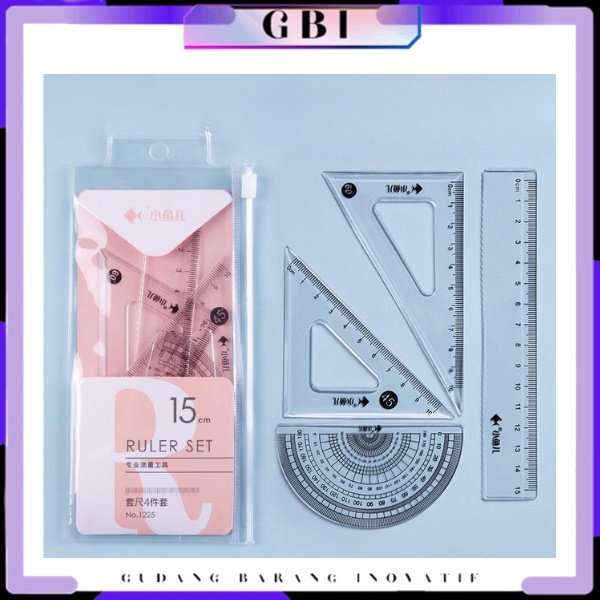 

GBI Perlengkapan Sekolah Menggambar Pelajar Mahasiswa Motif Polos Kemasan Ziplock Penggaris Set 4IN1 15Cm Penggaris Bening Sekolah Isi 4Pcs Lucu Ruller Set Transparant