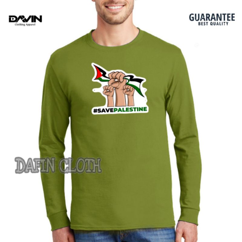 Kaos Pria Baju Tshirt Lengan Panjang Save Palestina