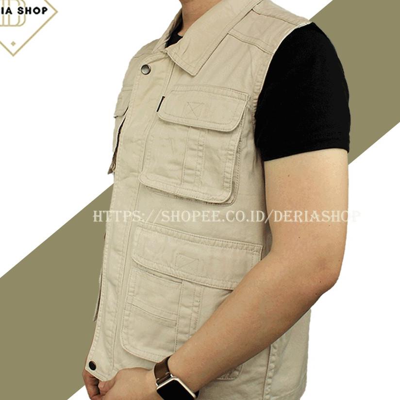 Rompi Outdoor Casual Safety Pria Polos Kanvas Twill Body Vest Gunung Tactical Lapangan Cowo Jaket Ca