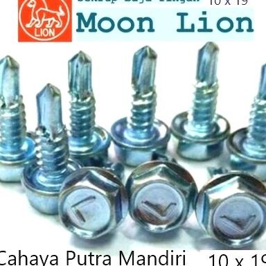 Baut Baja Ringan 10X19 Moon Lion/Sekrup Roofing Putih 10X19 Moon Lion