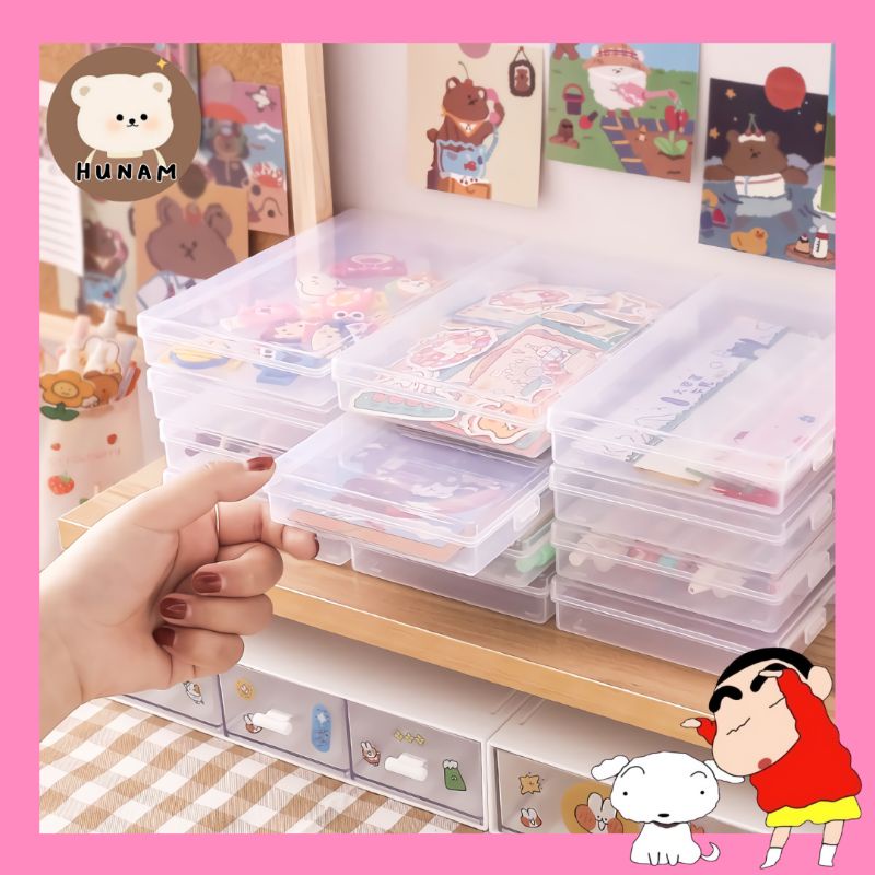 

Hunam Stationary Stickers Plastic Storage Box Organizer Container Kotak Tempat Stiker Warna Transparan Desktop