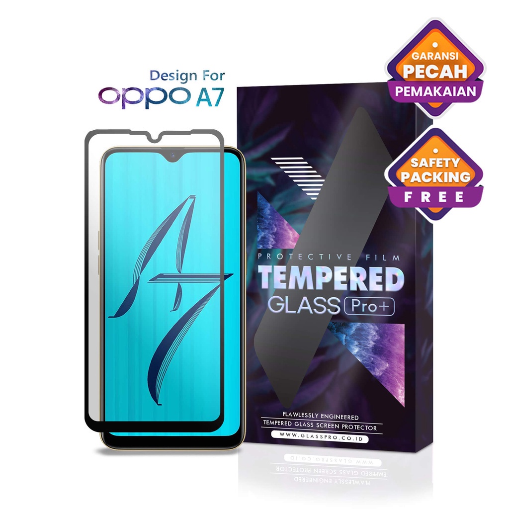 Glass Pro Tempered Glass Oppo A7 Full Cover - Premium