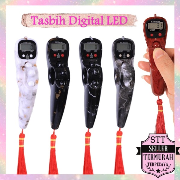 STT Tasbih Digital LED Roling Alarm Bunyi Beep 100 Motif Marmer dan Kayu Tasbih Digital LED Jari Ber