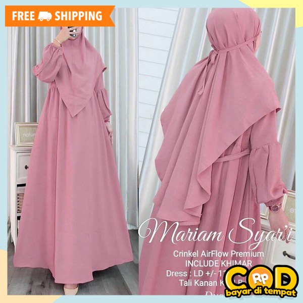 Bahan Tebal Pakean Fashion Muslim Gamis Set Hijab Wanita Syari Juba 1 Set Jilbab Baju Ghamis Syar'I 