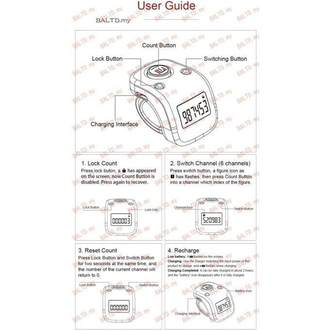 Tasbih digital Rechargeable generasi terbaru tally counter hold silent