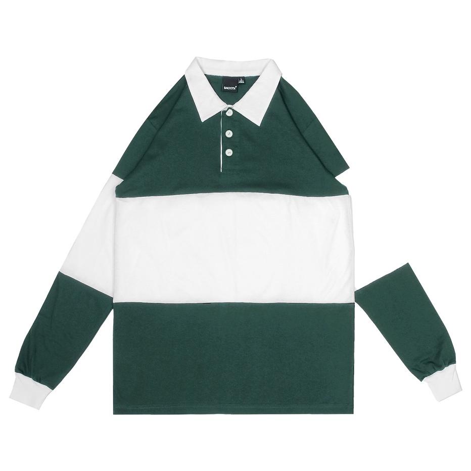 Smooth Basic Vintage Rugby Polo Shirt - Green White