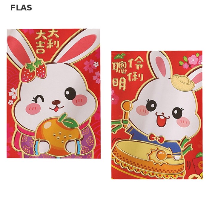 

New! Fl 6Pcs Amplop Angpao Tahun Baru Imlek Gambar Kartun Kelinci Warna Limited