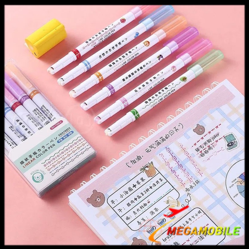 

MM - Spidol Garis Aesthetic Warna Warni Spidol Garis Motif Lucu 1 Set 6 Pcs pulpen roller pen Higlighter Random Spidol Garis Line Marker Alat Tulis Kantor
