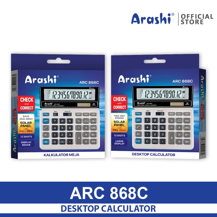 

CALCULATOR / ARASHI KALKULATOR ARC 868C / 12 DIGIT / CHECK CORRECT ORIGINAL TERBARU