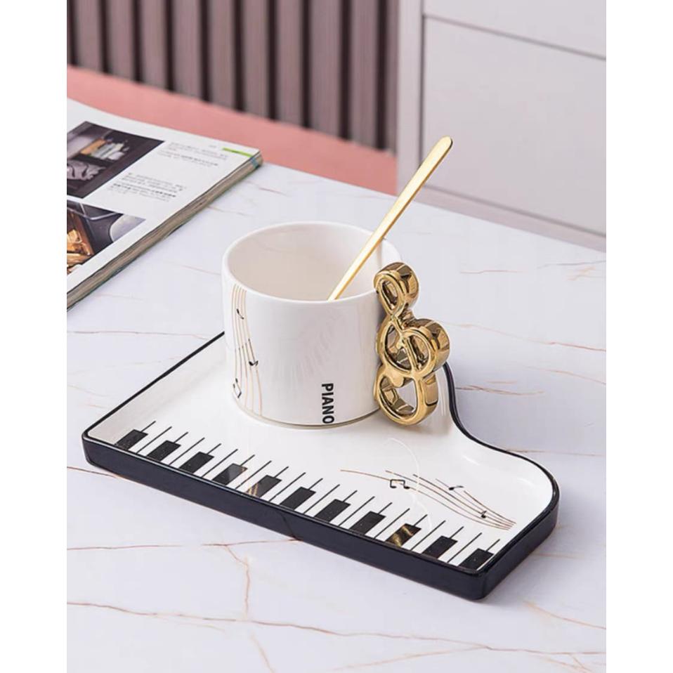 Mug Gelas Kopi Set Piano Hitam Putih / Gelas Cangkir Teh Perlengkapan Num Kerak / Gelas
