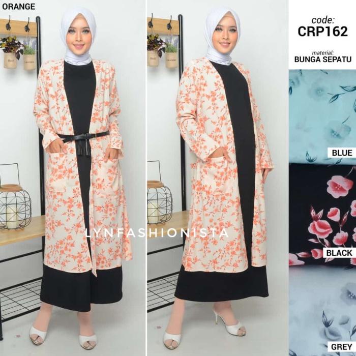 BISA COD - CARDIGAN WANITA MUSLIM / SHERIN OUTER / LONG CARDI MOTIF BUNGA SEPATU