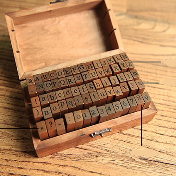 

Vintage wooden box alphabet number stamp cap stempel HB1306/1307