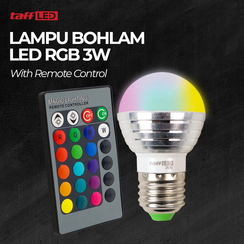 Lampu Bohlam LED RGB 3W 16 Color E27 with Remote Control /Lampu Bohlam RGB E27 3W Remote Control / L