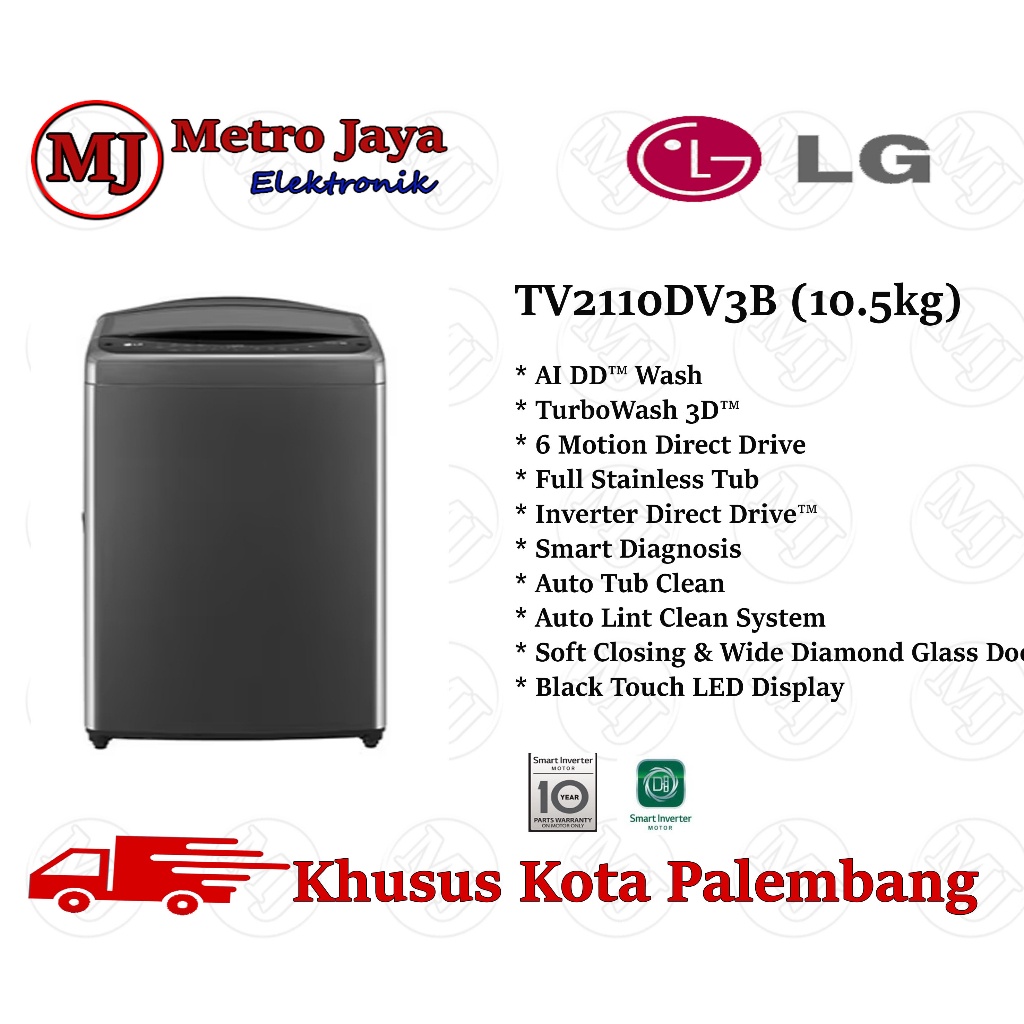 Mesin Cuci LG TV2110DV3B 1 Tabung Top Loading 10 Kg DD Inverter