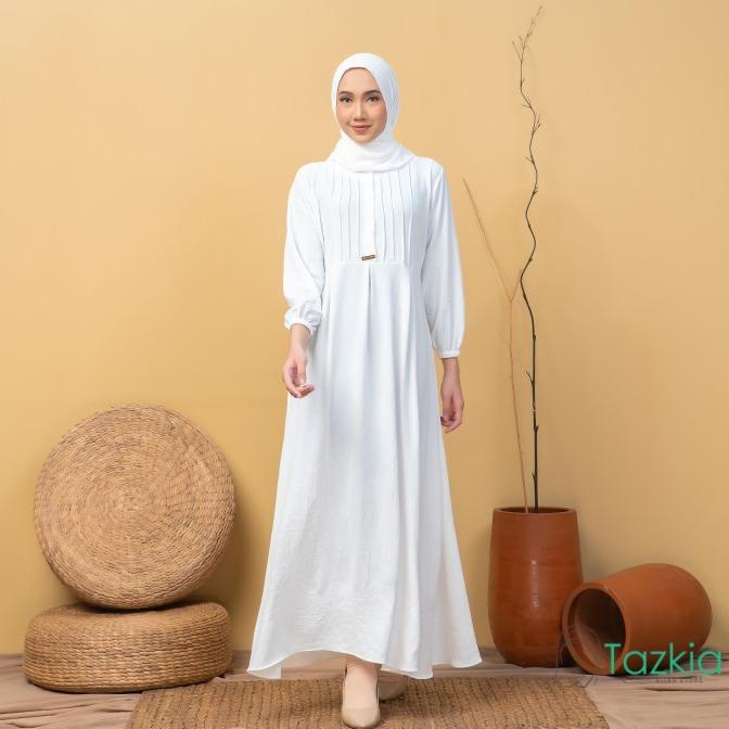 Dress Muslim Wanita Gamis Set Pashmina Azalia White Polos Crinkle