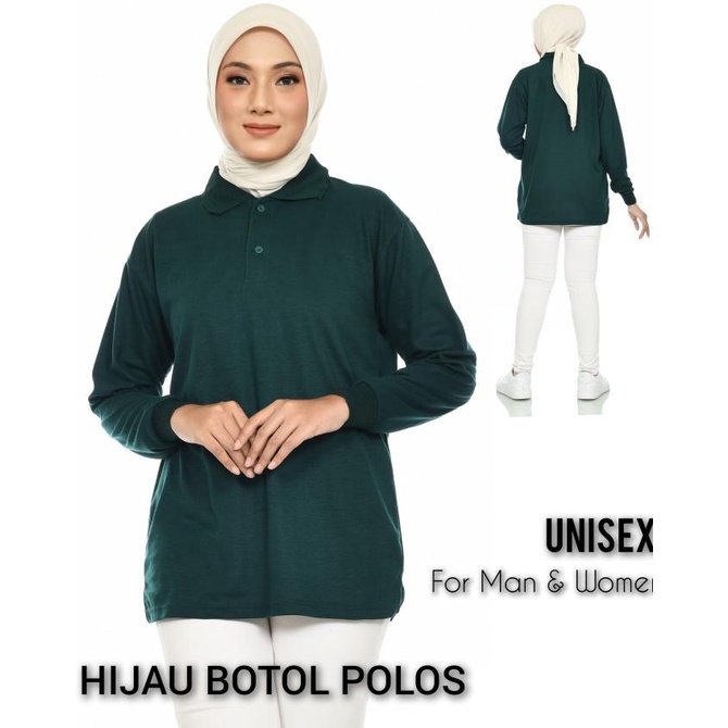 Kaos Polo Panjang Hijau Botol Polos / Kaos Kerah Panjang