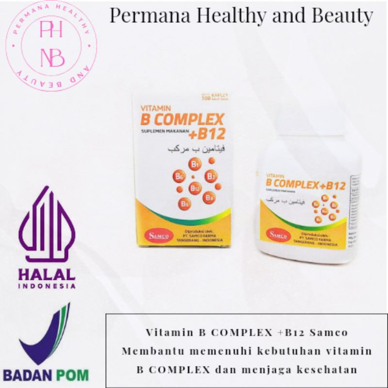 Vitamin B COMPLEX +B12 Samco Isi 100 Kaplet - Vitamin B COMPLEX Suplemen Makanan +B12 Samco